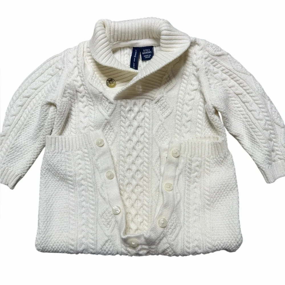 Janie and Jack Cream Cable Knit Baby Onesie Size 0 - 3 Months